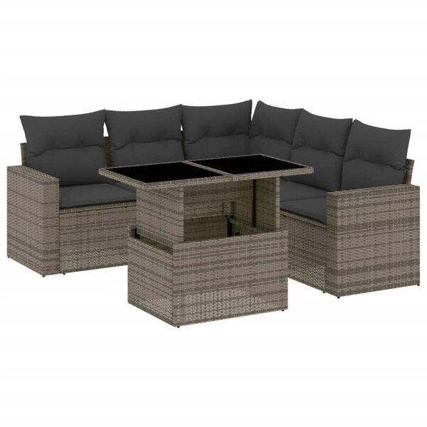 vidaXL Salon de jardin 6 Pièces avec coussins gris résine tressée