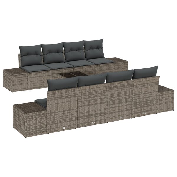 vidaXL Ensemble de Canapés de Jardin de 7 Pièces avec Coussins Gris Poly Rattan