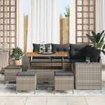 Ensemble de canapé de jardin 9 pièces avec coussins gris poly rattan acacia