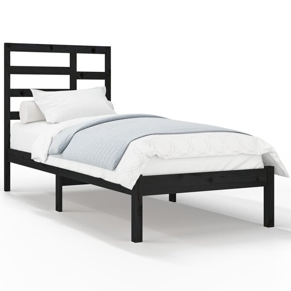 vidaXL Cadre de lit Noir Bois massif 75x190 cm Petit simple