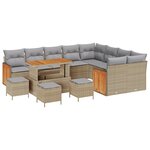 Ensemble de canapé de jardin vidaXL 13 pièces avec coussins beige poly rattan acacia