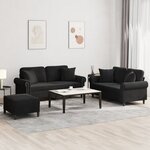vidaXL Ensemble de canapés 3 Pièces avec coussins noir velours