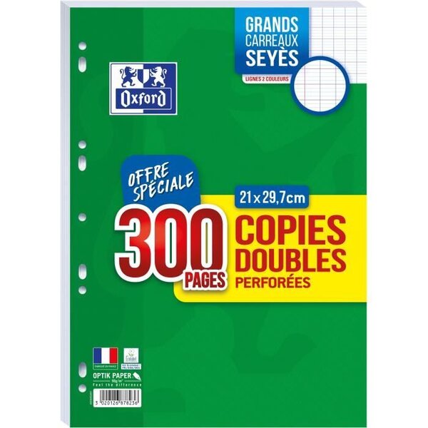 OXFORD - Copies doubles perforées 300 pages seyes - 90g