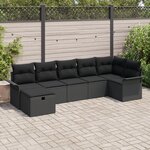 vidaXL Ensemble de Canapés de Jardin 7 Pièces avec Coussins Noir Rotin Synthétique