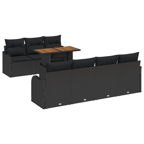 Ensemble de canapé de jardin 8 pièces avec coussins noir poly rattan