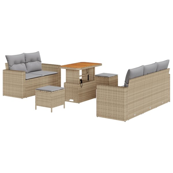 Ensemble de canapés de jardin 8 pièces avec coussins beige en rotin synthétique acacia