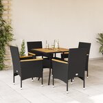vidaXL Ensemble à manger de jardin et coussins 5 Pièces noir rotin acacia