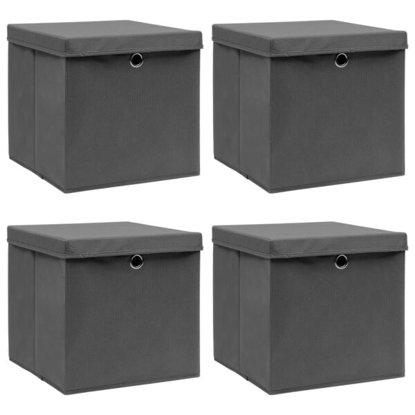 vidaXL Boîtes de rangement avec couvercle 4 Pièces Gris 32x32x32 cm Tissu