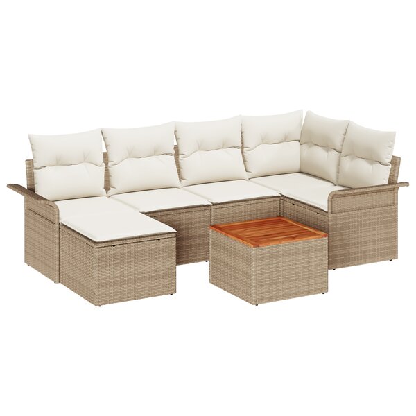 Ensemble de Canapés de Jardin 7 Pièces avec Coussins Beige Poly Rattan Acacia vidaXL