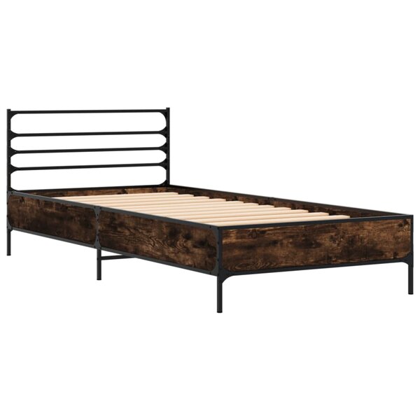 vidaXL Cadre de lit chêne fumé 100x200 cm bois d'ingénierie et métal