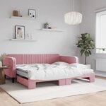 vidaXL Lit de jour avec lit gigogne et matelas rose 100x200 cm velours