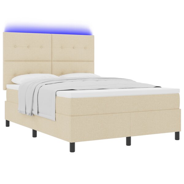 vidaXL Lit à Ressort avec Matelas & LED Crème 140x200 cm Tissu