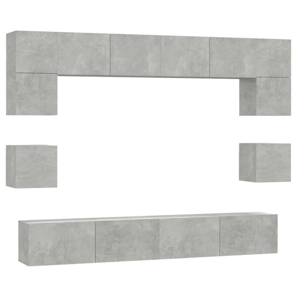 vidaXL Ensemble de meubles TV 8 Pièces Gris béton Bois d'ingénierie