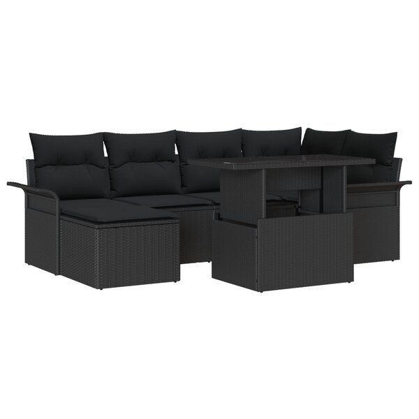 Ensemble de Canapés de Jardin de 7 Pièces avec Coussins Noir en Poly Rattan