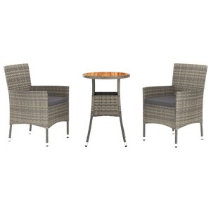 vidaXL Ensemble de bistro de jardin 3 Pièces coussins gris poly rotin