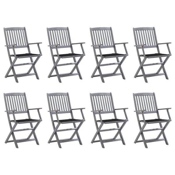 vidaXL Chaises pliables d'extérieur lot de 8 et coussins Bois d'acacia