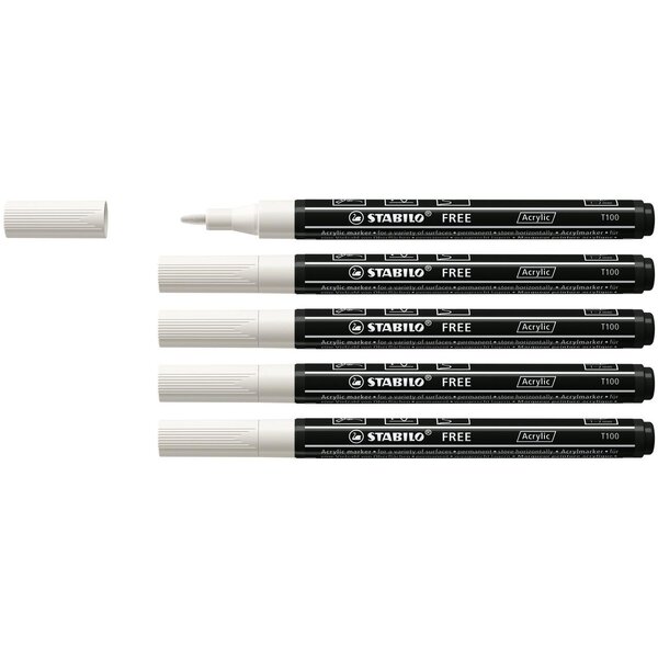 Marqueur pointe fine FREE acrylic T100 blanc x 5 STABILO