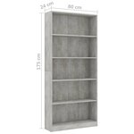 vidaXL Bibliothèque à 5 niveaux Gris béton 80x24x175cm Bois ingénierie
