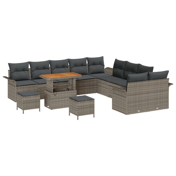 vidaXL Set de canapé de jardin 13 pièces avec coussins Gris Poly rotin Acacia
