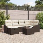 vidaXL Ensemble de canapé de jardin de 7 pièces avec coussins marron poly rattan