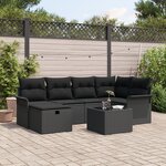 vidaXL Ensemble de Canapé de Jardin 7 Pièces avec Coussins en Poly Rattan Noir
