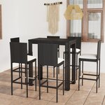 vidaXL Ensemble de bar d'extérieur 7 Pièces coussins Résine tressée Noir