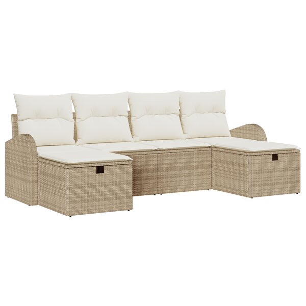vidaXL Ensemble de canapé de jardin 6 pièces avec coussins en rotin poly beige