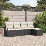Canapé de Jardin 5 Pièces avec Coussins Noir en Poly Rattan