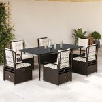 vidaXL Ensemble à manger de jardin et coussins 7 Pièces marron rotin