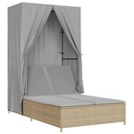 vidaXL Chaise longue double avec toit et rideaux beige résine tressée
