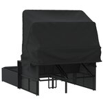 vidaXL Chaise longue double et auvent et coussins noir résine tressée
