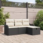 vidaXL Ensemble de canapé de jardin 4 pièces avec coussins Rotin Poly Noir