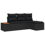 vidaXL Ensemble de Canapés de Jardin 4 Pièces avec Coussins Noir Rattan Poly Acacia
