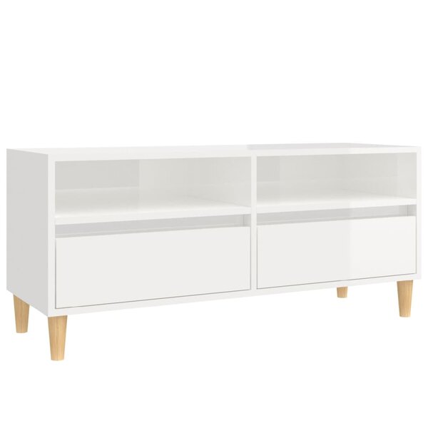 vidaXL Meuble TV blanc brillant 100x34 5x44 5 cm bois d'ingénierie