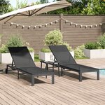 vidaXL Chaises longues 2 Pièces avec roues et table Noir Poly Rattan
