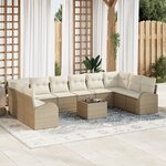 vidaXL Ensemble de Canapés de Jardin de 11 Pièces avec Coussins Marron Poly Rotin