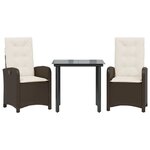 vidaXL Ensemble à manger de jardin 3 Pièces et coussins marron poly rotin