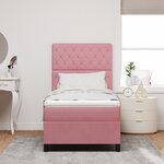 Lit coffre vidaXL avec matelas rose en velours simple