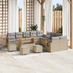 Ensemble de Canapé de Jardin de 14 Pièces avec Coussins Beige en Rotin Synthétique