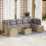 vidaXL Ensemble de canapé de jardin 8 pièces avec coussins beige poly rotin