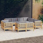 vidaXL Salon de jardin 11 Pièces avec coussins gris Bois de pin solide
