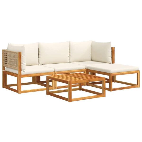 vidaXL Salon de jardin avec coussins 5 Pièces Bois d'acacia solide