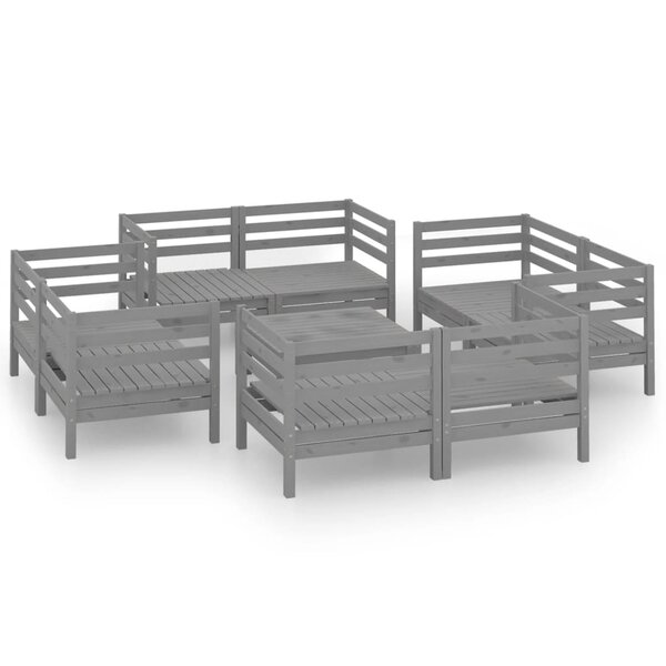 vidaXL Salon de jardin 9 Pièces Gris Bois de pin massif