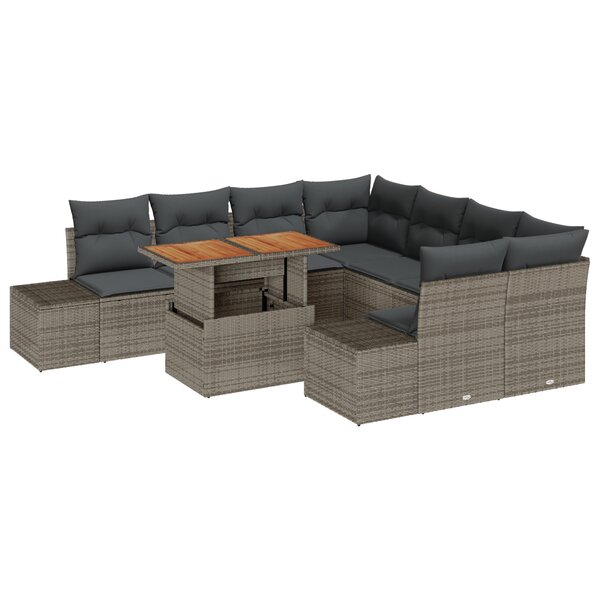 vidaXL Ensemble de canapé de jardin 9 pièces avec coussins gris en rotin poly