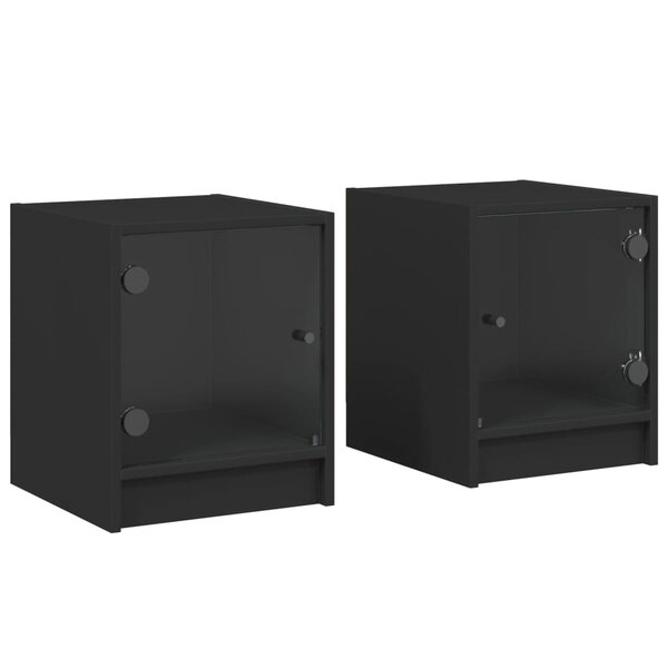 vidaXL Tables de chevet avec portes en verre 2 Pièces noir 35x37x42 cm