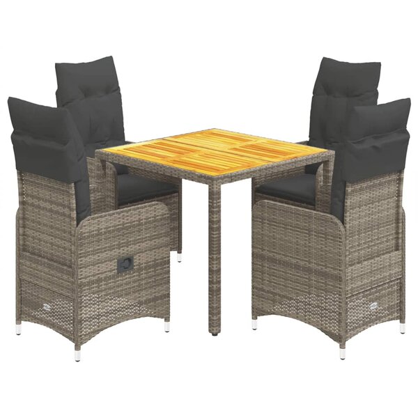 vidaXL Ensemble de bistro de jardin 5 Pièces coussins gris poly rotin