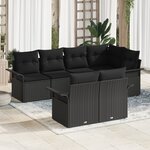 Ensemble de Canapé 7 pièces avec Coussins Noir Rattan Synthétique