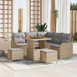 Ensemble de Canapés de Jardin 8 Pièces VidaXL avec Coussins Beige Rotin Poly Acacia