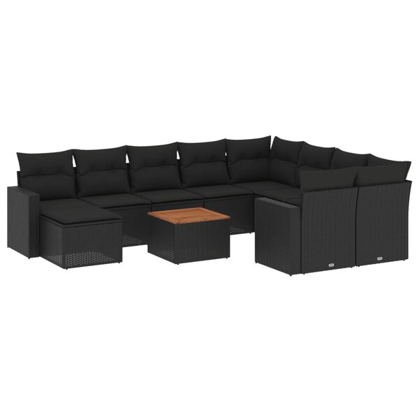 vidaXL Salon de jardin 11 Pièces avec coussins noir résine tressée