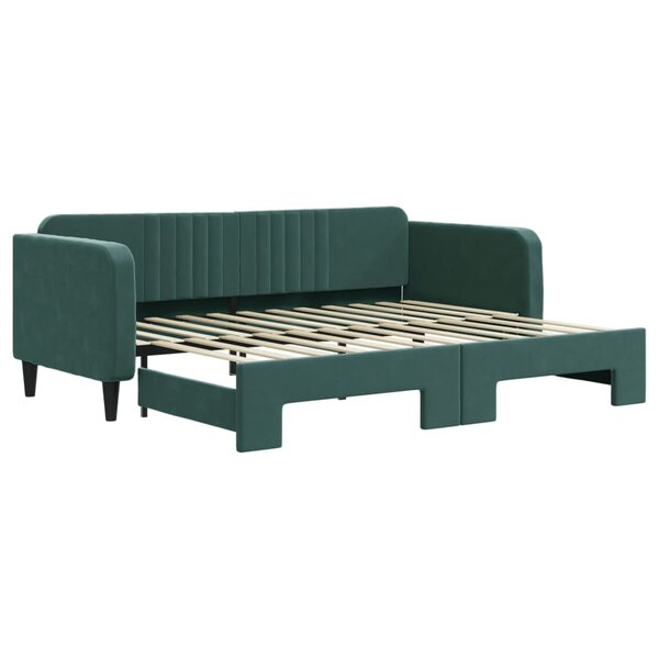vidaXL Lit de jour avec gigogne sans matelas vert foncé 90x200 cm